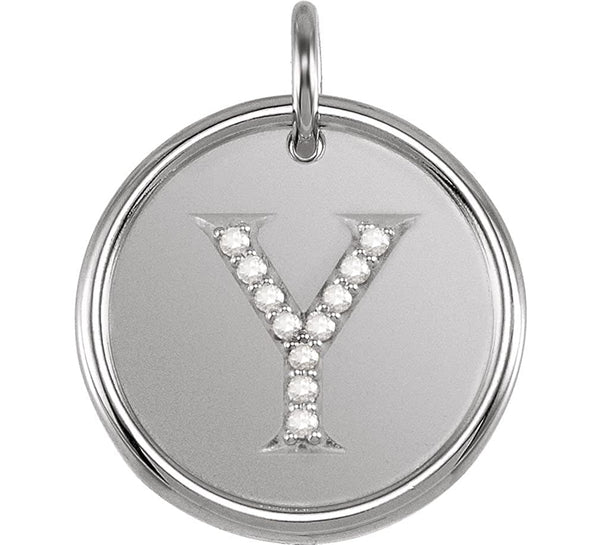 Diamond Initial "Y" Pendant, Rhodium-Plated 14k White Gold (.05 Ctw, Color G-H, Clarity I1)