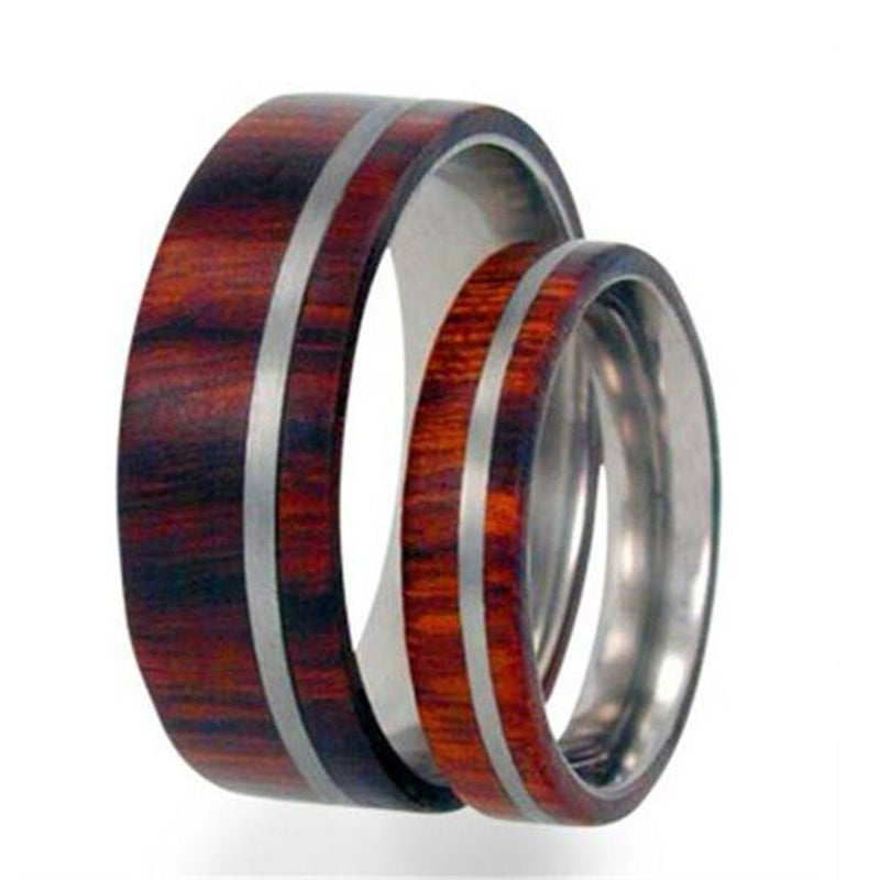 Titanium Pinstripe Ring, Ironwood, His and Hers Wedding Band Set, M10.5-F9.5
