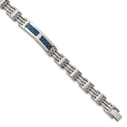 Men's Brushed Stainless Steel with Blue Carbon Fiber Inlay Bracelet, 8.5"