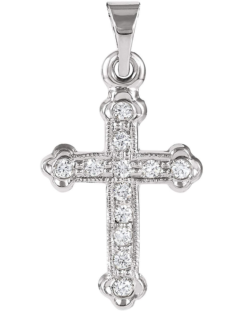 Diamond Bottonee Cross 14k White Gold Pendant