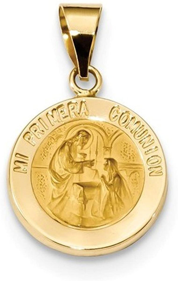 14k Yellow Gold Spanish 1st Communion Medal Pendant (17.7X14.6MM)