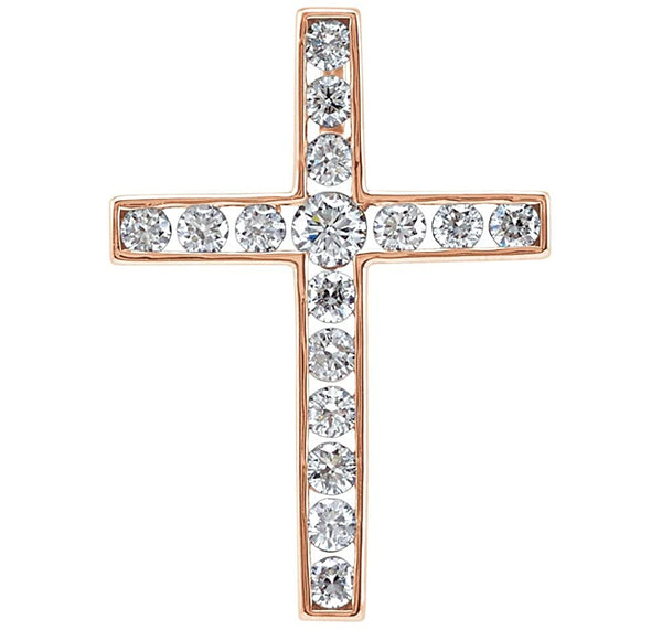 Diamond Coticed Cross 14k Rose Gold Pendant (.33 Ctw, G-H Color, I1 Clarity)