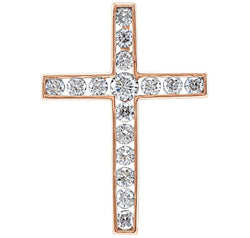 Diamond Coticed Cross 14k Rose Gold Pendant (1.5 Ctw, G-H Color, I1 Clarity)