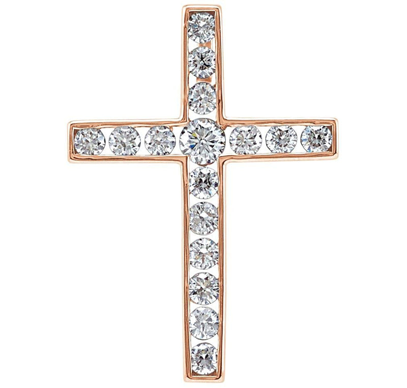 Diamond Coticed Cross 14k Rose Gold Pendant (1.5 Ctw, G-H Color, I1 Clarity)