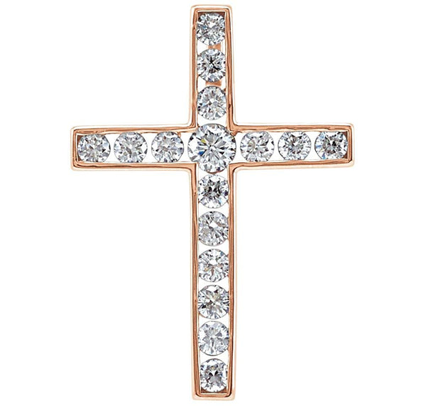 Diamond Coticed Cross 14k Rose Gold Pendant (.75 Ctw, G-H Color, I1 Clarity)
