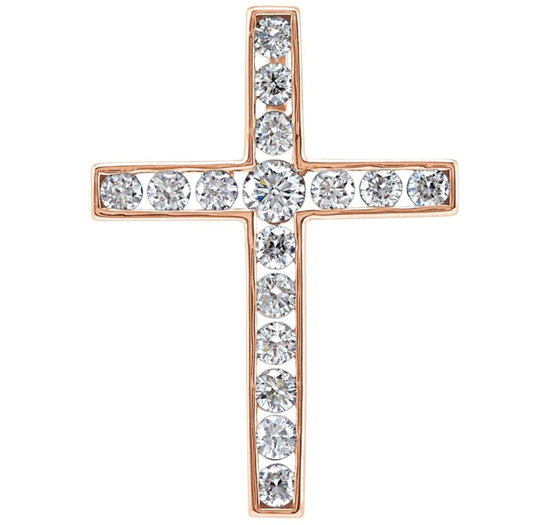 Diamond Coticed Cross 14k Rose Gold Pendant (1 Ctw, G-H Color, I1 Clarity)