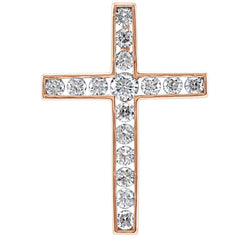 Diamond Coticed Cross 14k Rose Gold Pendant (1.25 Ctw, G-H Color, I1 Clarity)