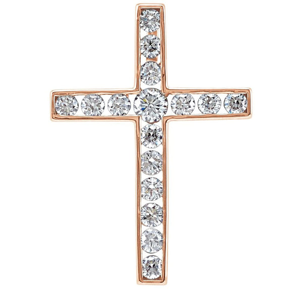 Diamond Coticed Cross 14k Rose Gold Pendant (1.25 Ctw, G-H Color, I1 Clarity)