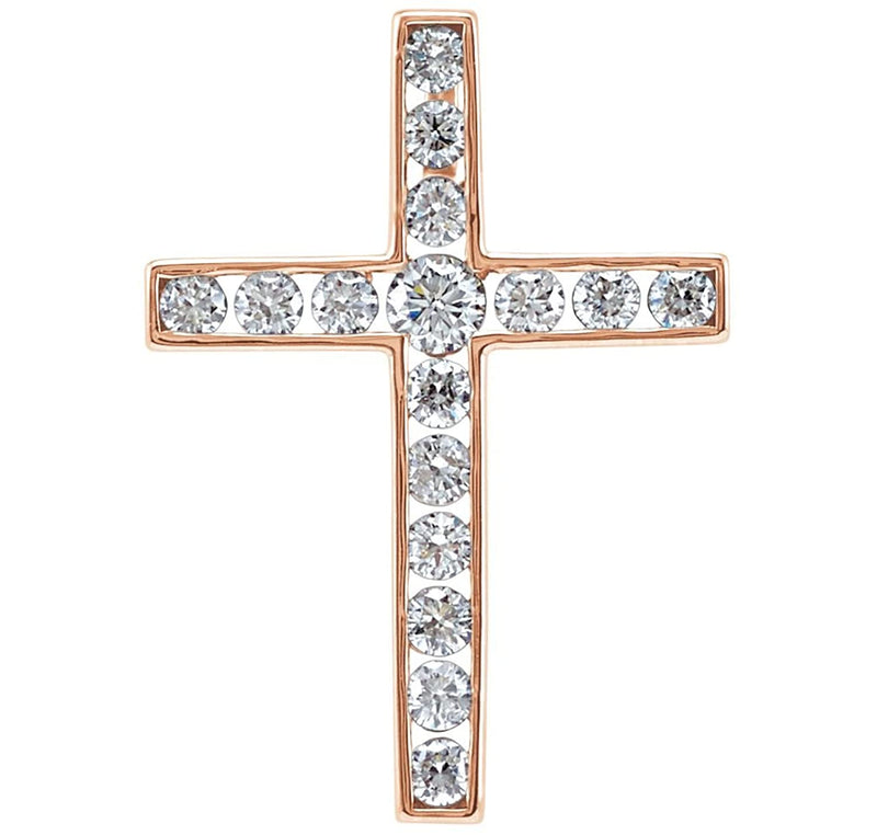 Diamond Coticed Cross 14k Rose Gold Pendant (.5 Ctw, G-H Color, I1 Clarity)