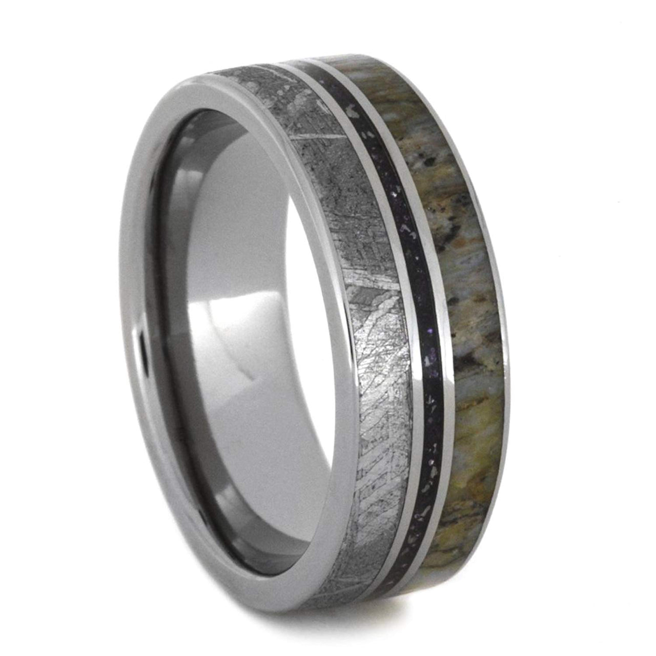 Gibeon Meteorite, Metallic Enamel, Dinosaur Bone 8mm Comfort-Fit Titanium Wedding Band, Size 9.75