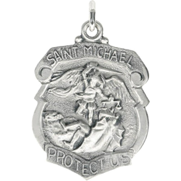 Sterling Silver St. Michael Shield Necklace, 24"