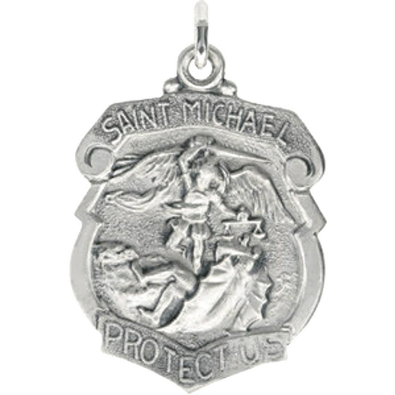 Sterling Silver St. Michael Shield Necklace, 24"