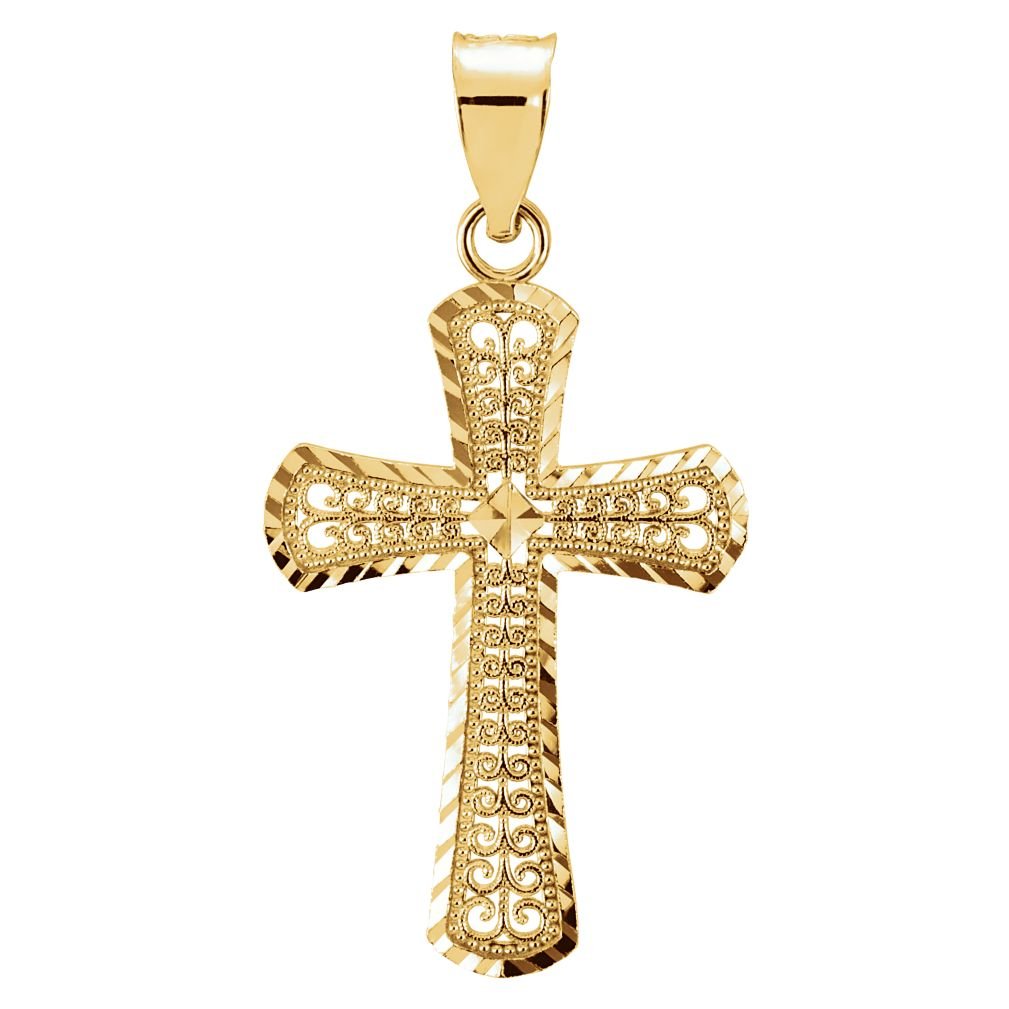 Filigree Cross 14k Yellow Gold Pendant (21x14.5 MM)