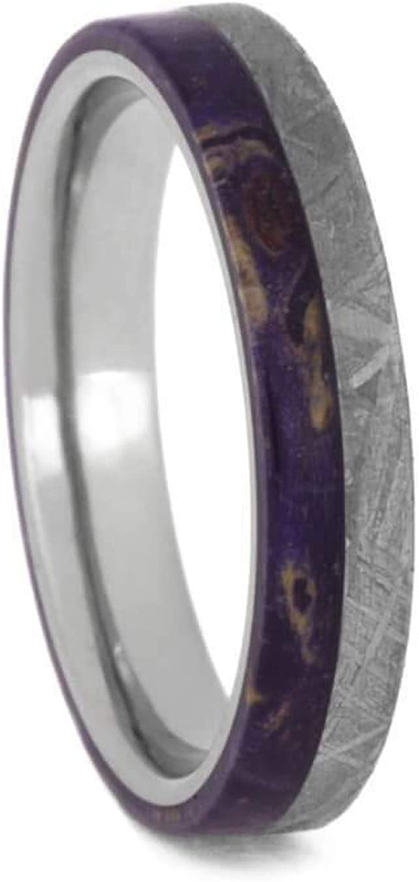 Gibeon Meteorite, Purple Box Elder Burl Wood Comfort-Fit Titanium Wedding Ring, Size 11