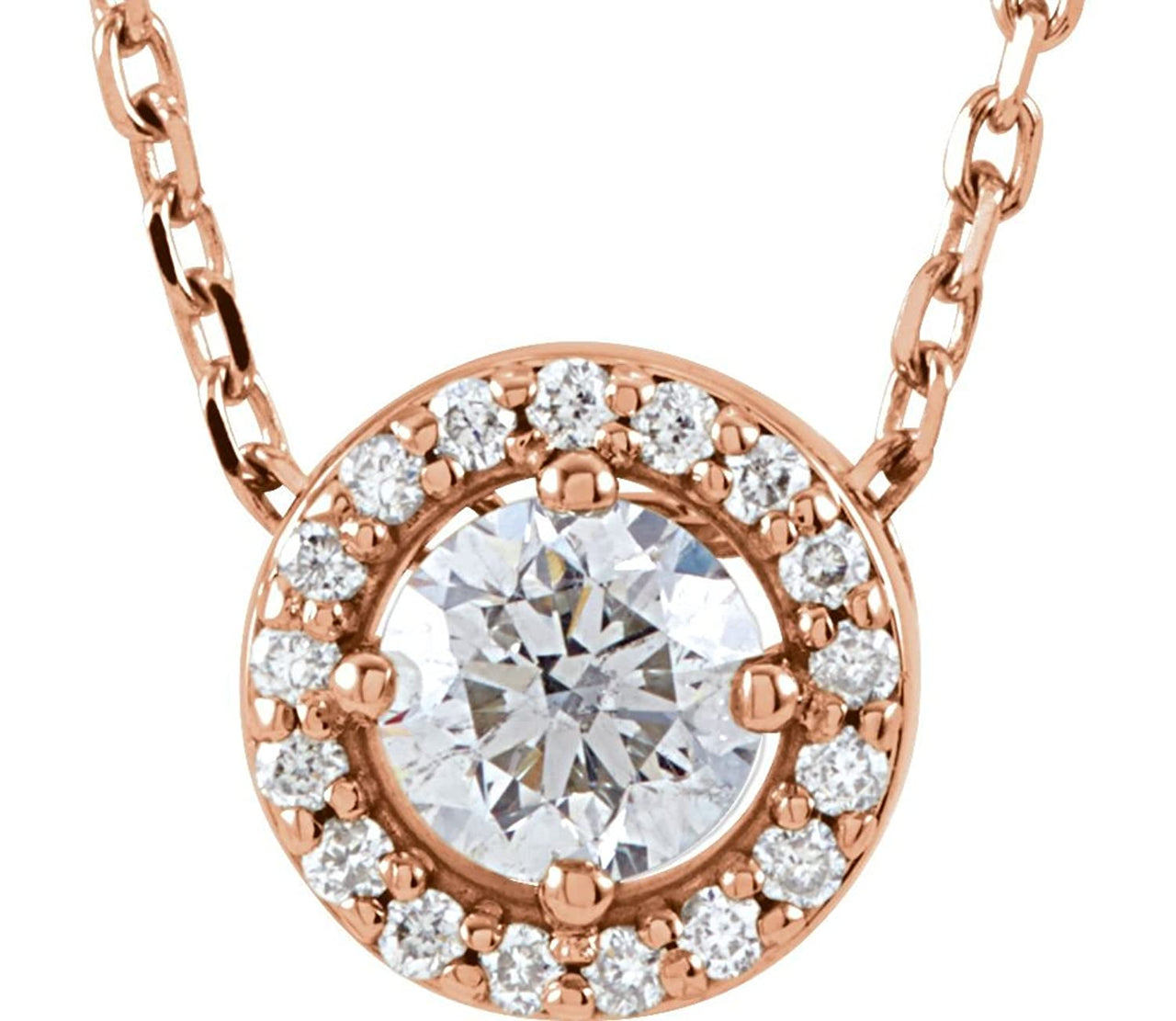 Diamond Halo Necklace, 14k Rose Gold, 16" (0.2 Ctw, G-H Color, I1 Clarity)