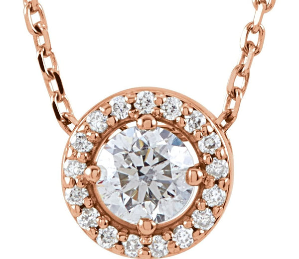 Diamond Halo Necklace, 14k Rose Gold, 16" (0.2 Ctw, G-H Color, I1 Clarity)