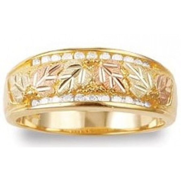 Ave 369 22-Stone Diamond Band, 10k Yellow Gold, 12k Green and Rose Gold Black Hills Gold Motif (0.33 Ctw)