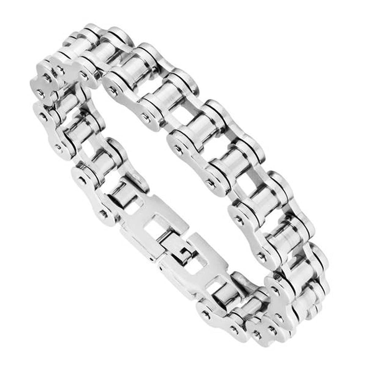 Men's High Polish Bike Chain Link Bracelet, Stainless Steel, 8.75"