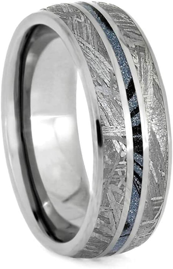 The Men's Jewelry Store (Unisex Jewelry) Gibeon Meteorite, Blue Mokume Gane 7mm Titanium Comfort-Fit Wedding Band, Size 13.25