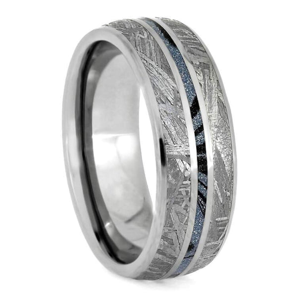 Gibeon Meteorite, Blue Mokume Gane 7mm Titanium Comfort-Fit Wedding Band, Size 11.25