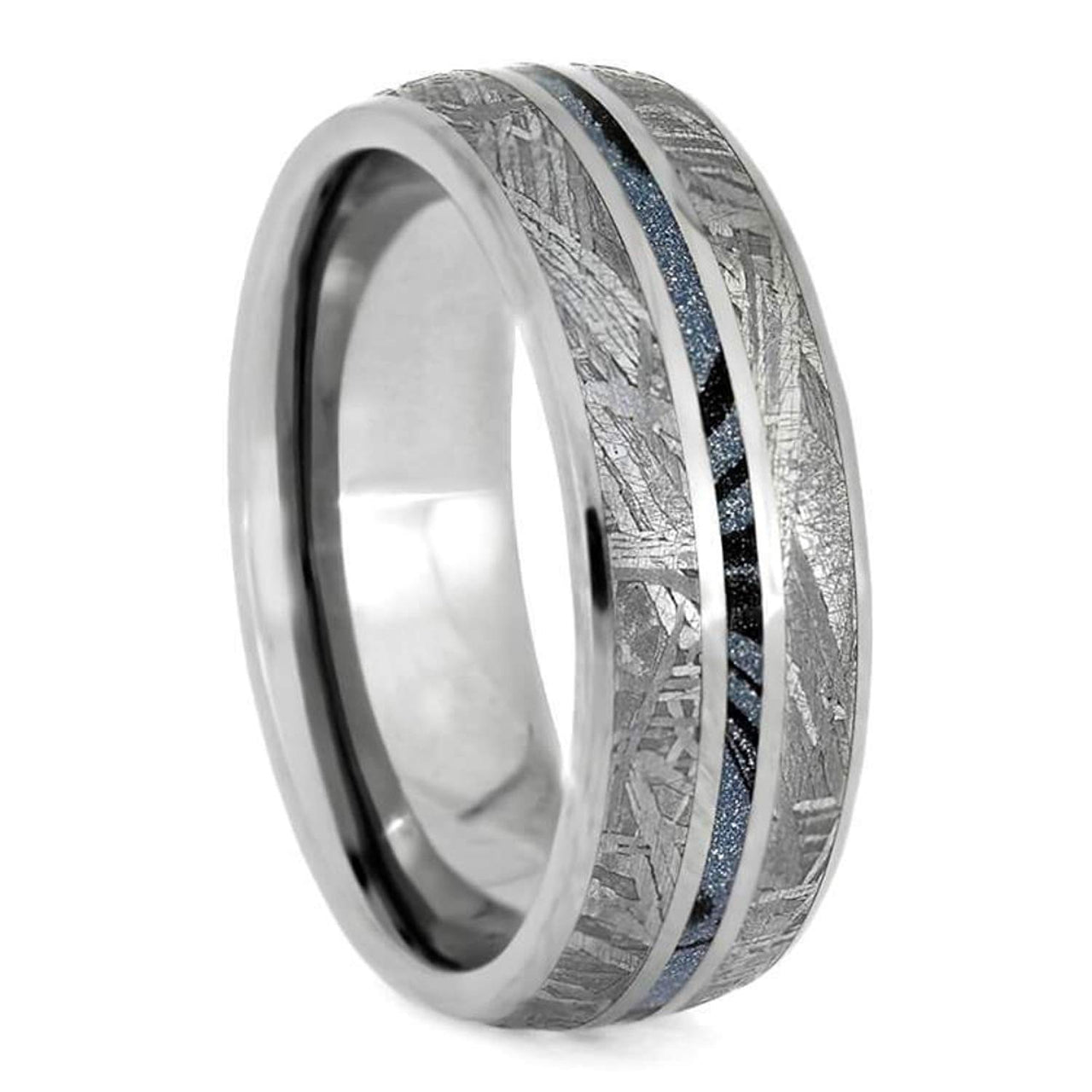 Gibeon Meteorite, Blue Mokume Gane 7mm Titanium Comfort-Fit Wedding Band, Size 13.5