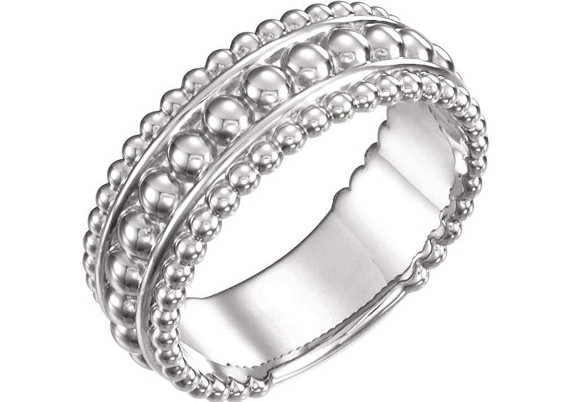 Platinum Mirror-Polished Beaded Ring