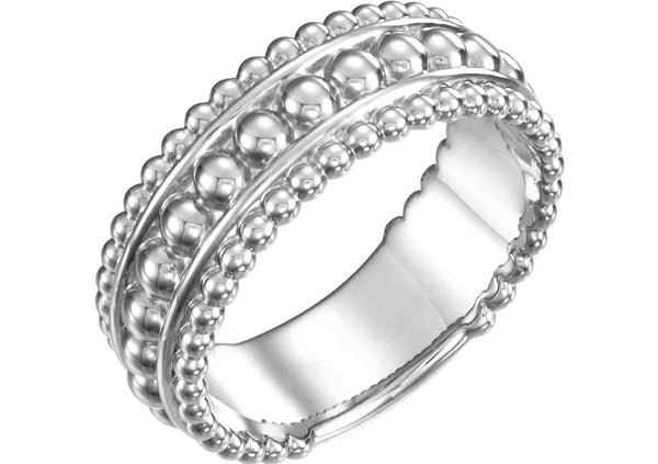 Mirror-Polished Beaded Ring, Rhodium-Plated 14k White Gold, Size 8.75