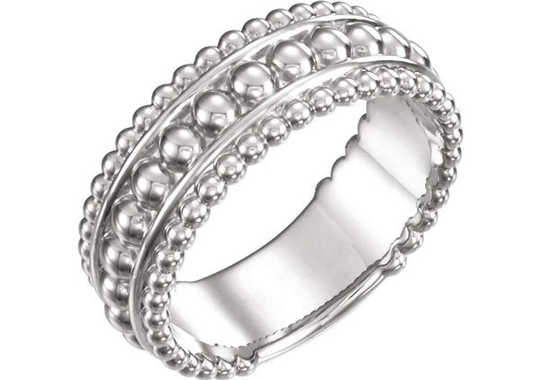 Mirror-Polished Beaded Ring, Rhodium-Plated 14k White Gold