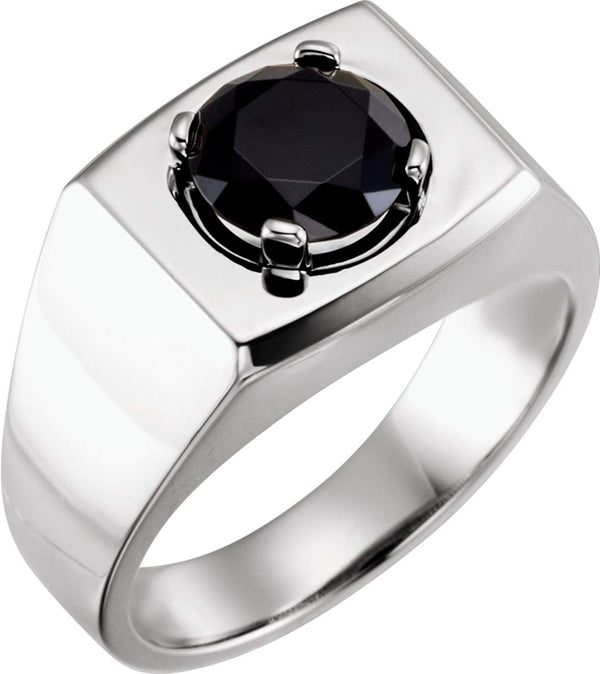 Men's Raised Onyx 8.2mm Flat Top Ring, Rhodium-Plated 14k White Gold, Size 7