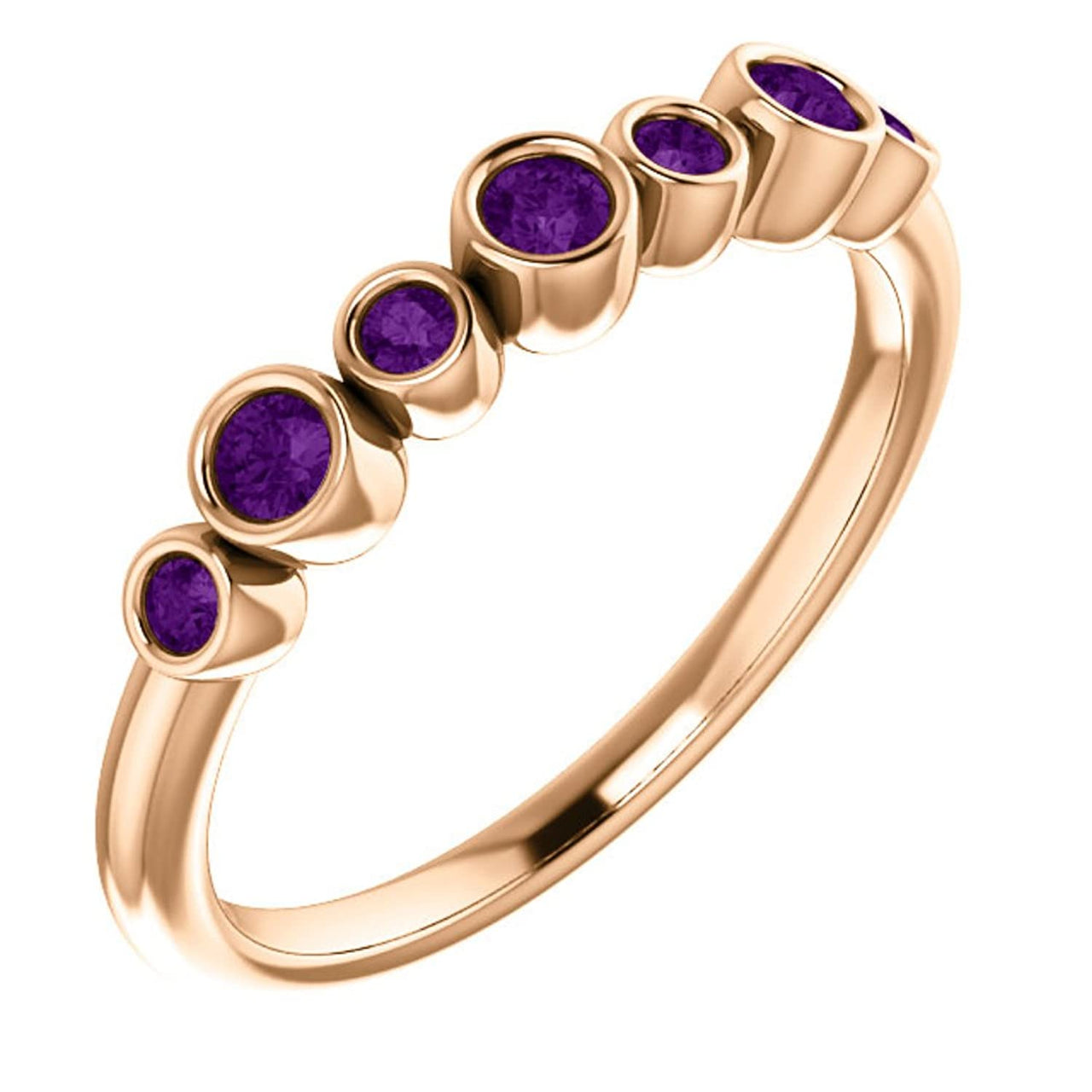 Amethyst 7-Stone 3.25mm Ring, 14k Rose Gold