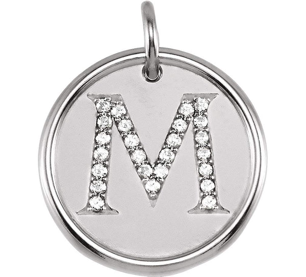 Diamond Initial "M" Pendant, Rhodium-Plated 14k White Gold (0.125 Ctw, Color GH, Clarity I1)