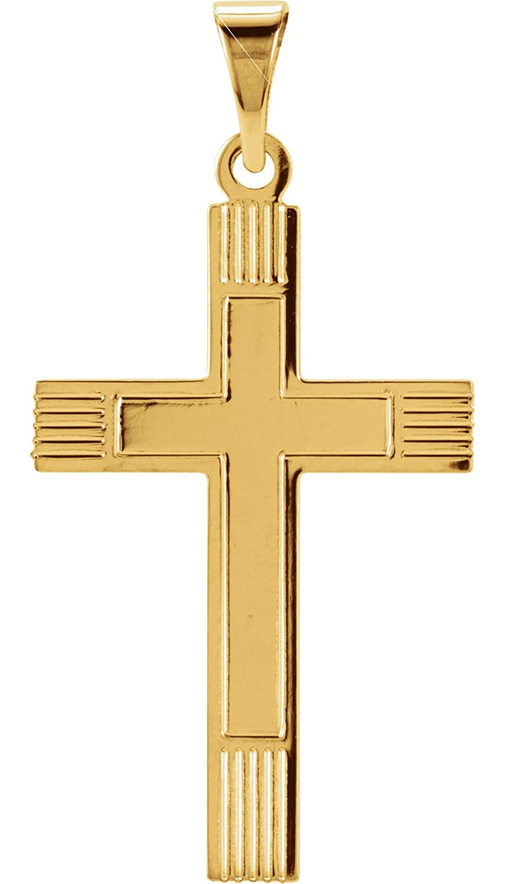 Inlay Protestant Cross 14k Yellow Gold Pendant (39X25MM)