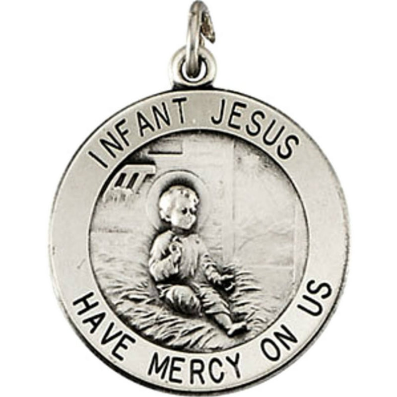 Sterling Silver Infant Jesus Medal Necklace, 18" (18 MM)