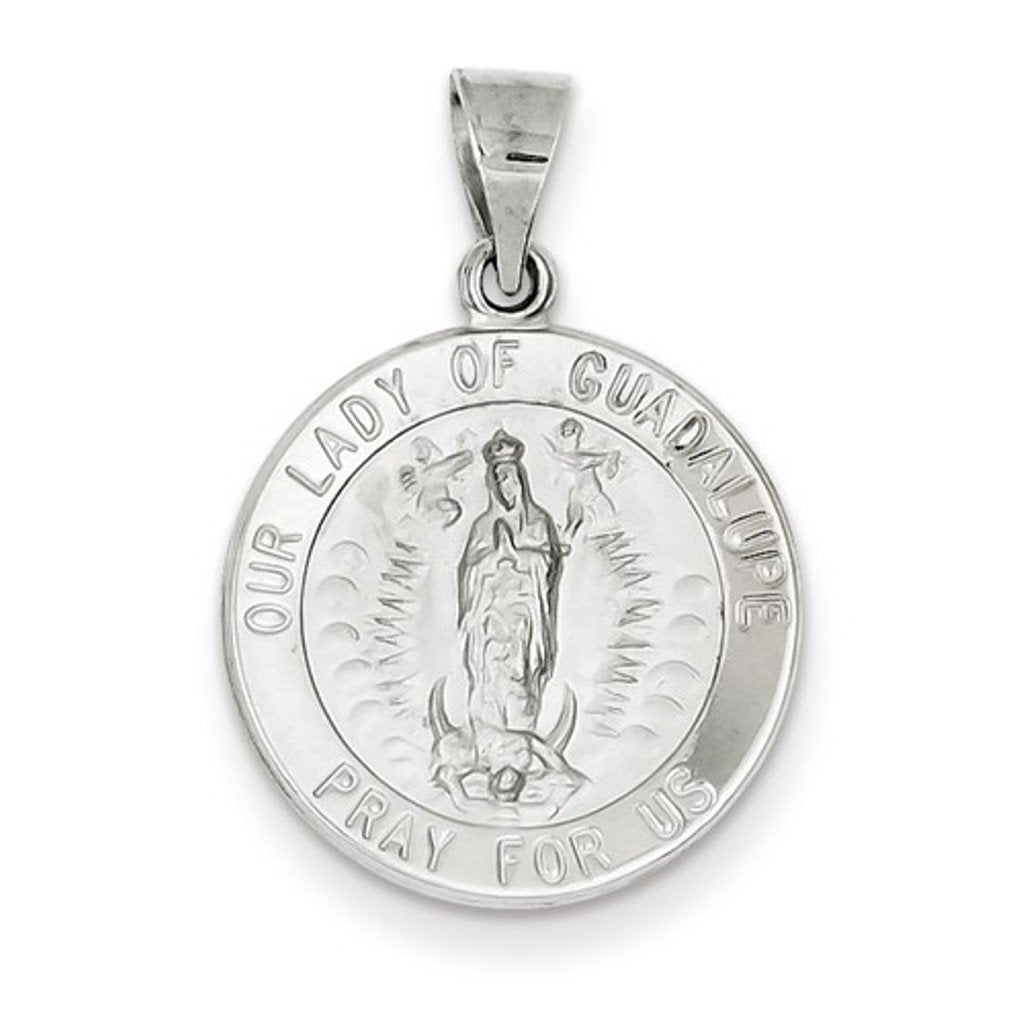 Rhodium-plated 14k White Gold Our Lady of Guadalupe Medal Pendant (21X18MM)