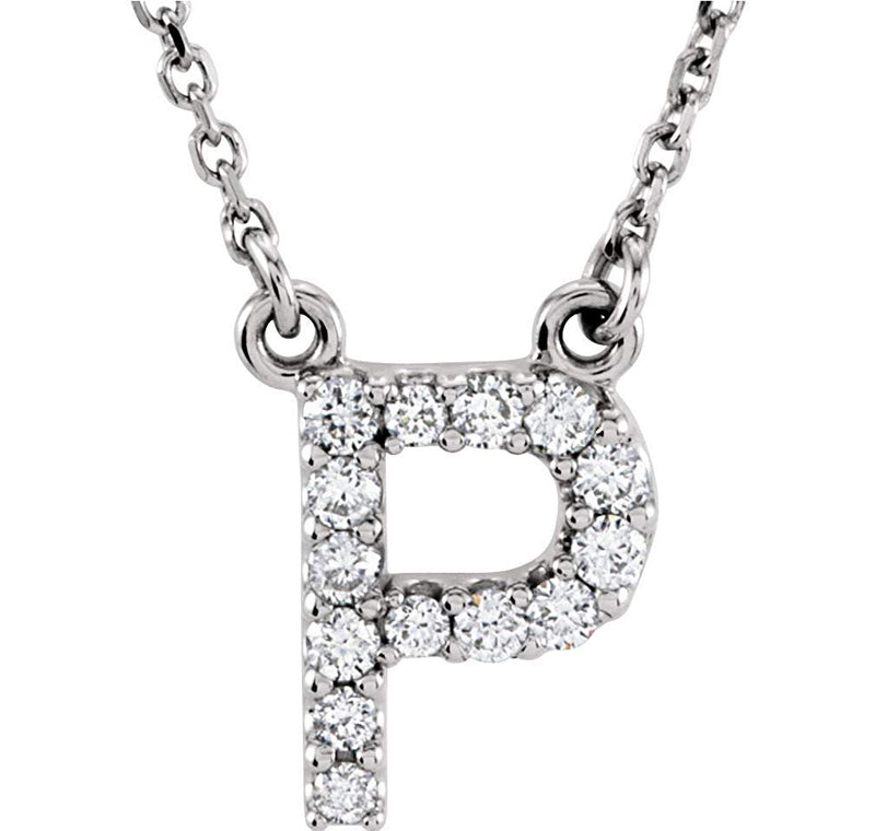 Diamond Initial 'P' Rhodium Plate 14K White Gold (1/8 Cttw, GH Color, I1 Clarity), 16.25"