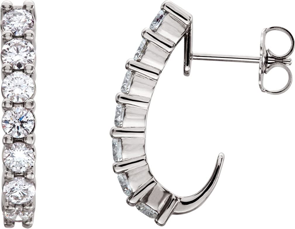 Platinum Diamond J-Hoop Earrings (2/3 Ctw, Color G-H, Clarity SI2-SI3)