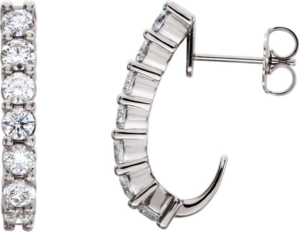 Diamond J-Hoop Earrings, Rhodium-Plated 14k White Gold (1 3/8 Ctw, Color G-H, Clarity I1)