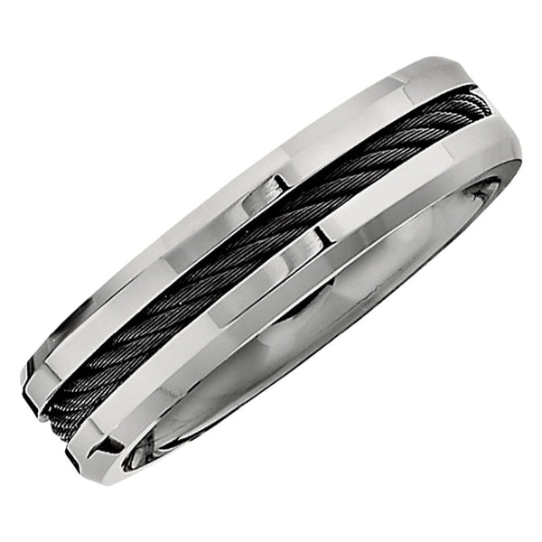 Titanium and Black Cable 6mm Comfort Fit Band, Size 9.5