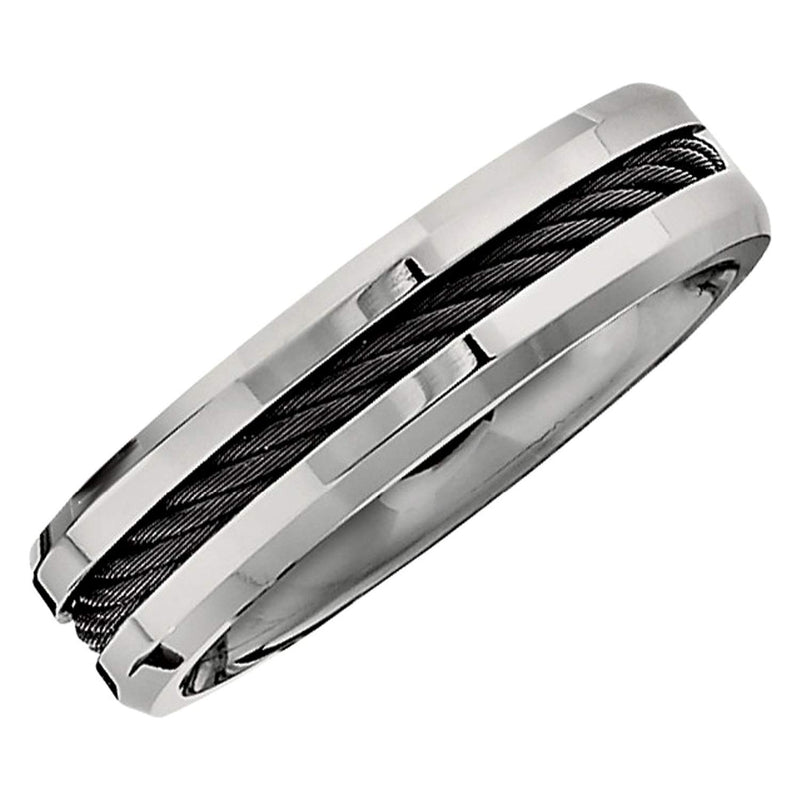 Titanium and Black Cable 6mm Comfort Fit Band, Size 9