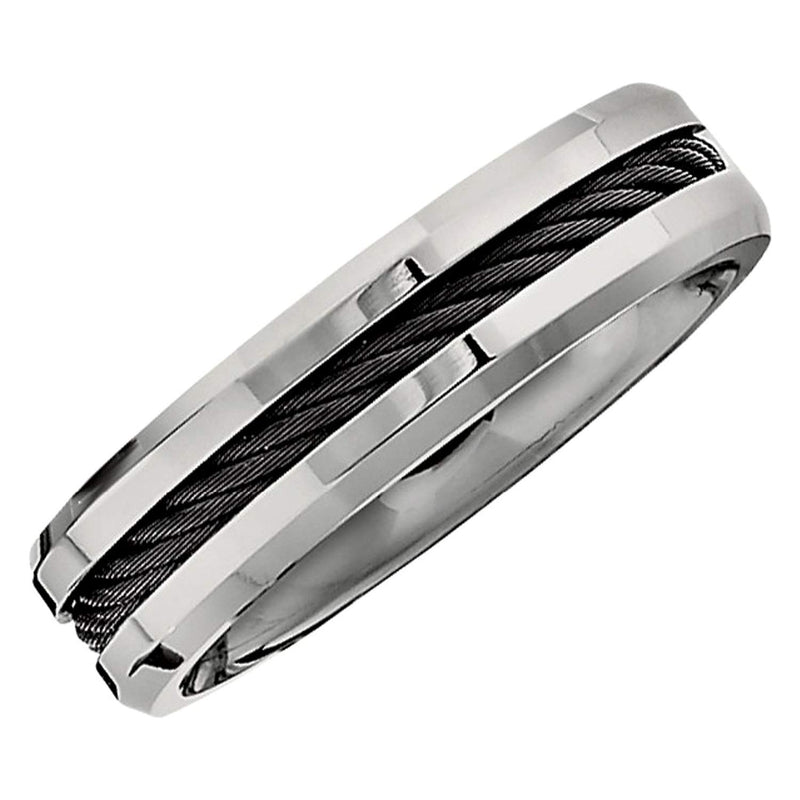 Titanium and Black Cable 6mm Comfort Fit Band, Size 8.5