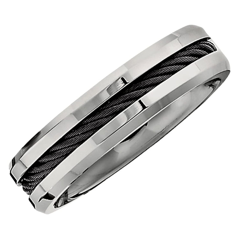 Titanium and Black Cable 6mm Comfort Fit Band, Size 7