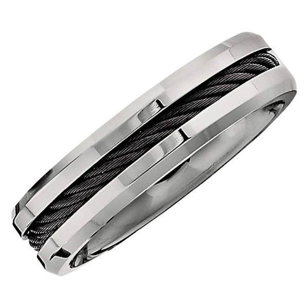 Titanium and Black Cable 6mm Comfort Fit Band, Size 11