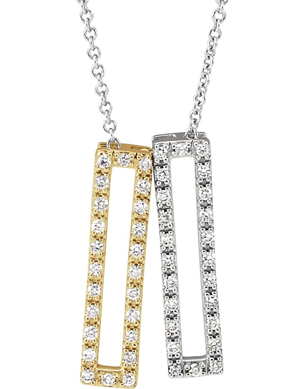 Diamond Geometric Rectangle Necklace in Rhodium-Plated 14k White and Yellow Gold, 16-18" (1/3 Ctw, Color H+, Clarity I1 )