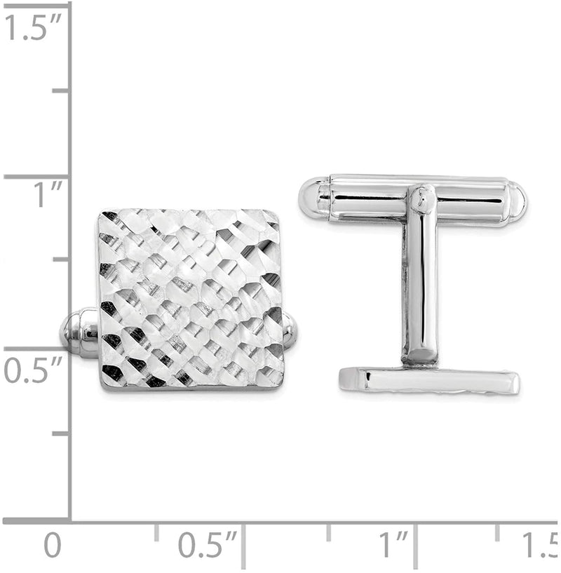 Italian Rhodium-Plated Sterling Silver Diamond-Cut Square Cuff Links, 15 Millimeters