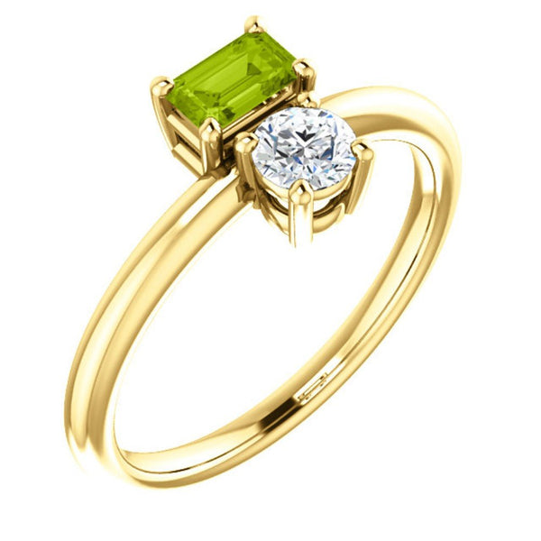 Peridot and Sapphire Two-Stone Ring, 14k Yellow Gold, Size 7