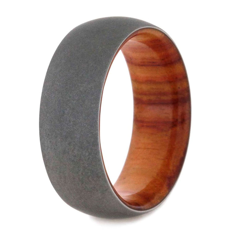 Beadblast Titanium Dome 8mm Comfort-Fit Tulip Wood Band