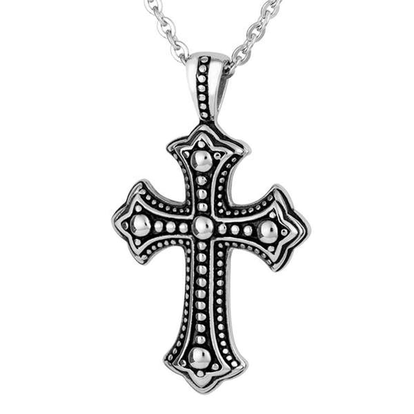 Men's Two-Tone Antiqued Cross Pendant Necklace, Stainless Steel, 22"