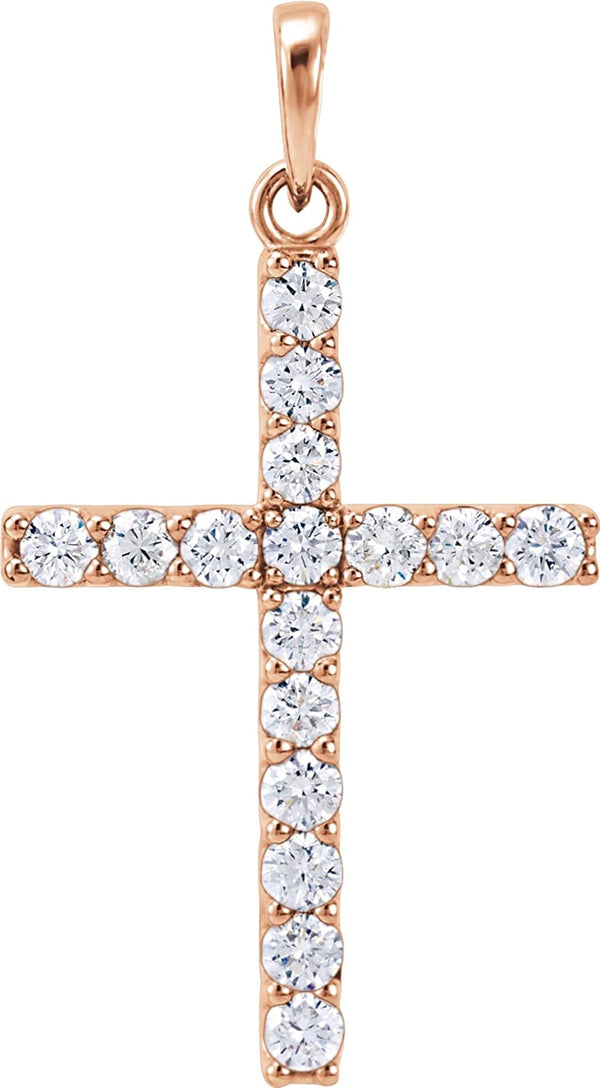 Diamond Cross Pendant, 14k Rose Gold (0.75 Ctw, Color GH, Clarity I1)