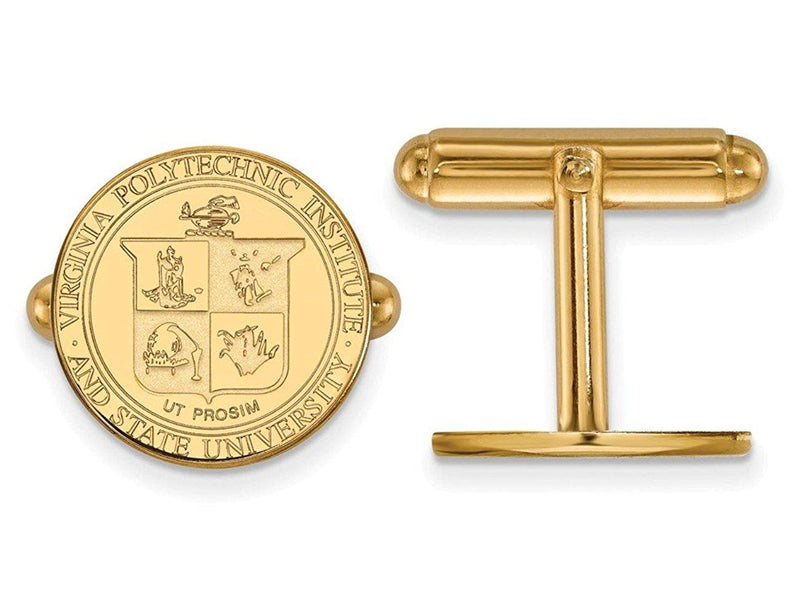Gold-Plated Sterling Silver Virginia Tech Crest Round Cuff Links, 15MM