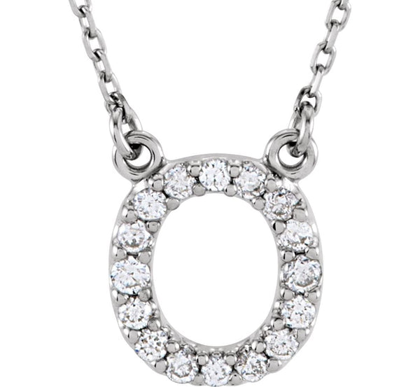 Diamond Initial 'O' Rhodium Plate 14K White Gold (1/6 Cttw, GH Color, l1 Clarity), 16.25"